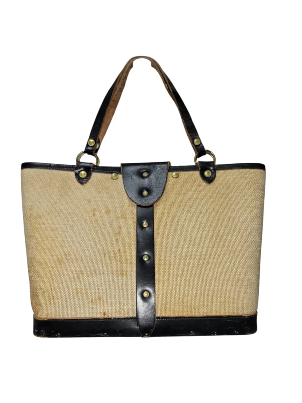 Collins of Texas Jewel Garden Tan Canvas Leather Trim Tote Purse Enid Collins